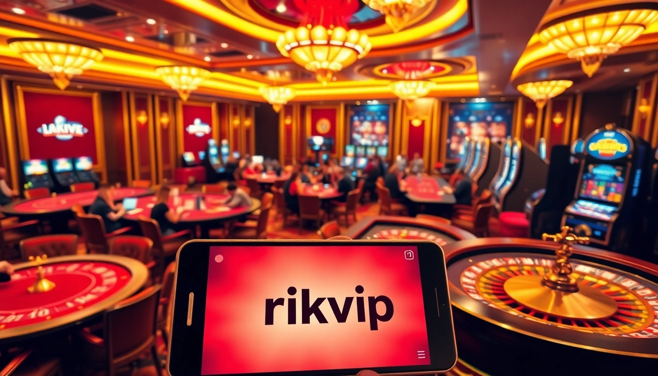 Experience thrilling games at rikvip with glamorous casino tables and vibrant slot machines.
