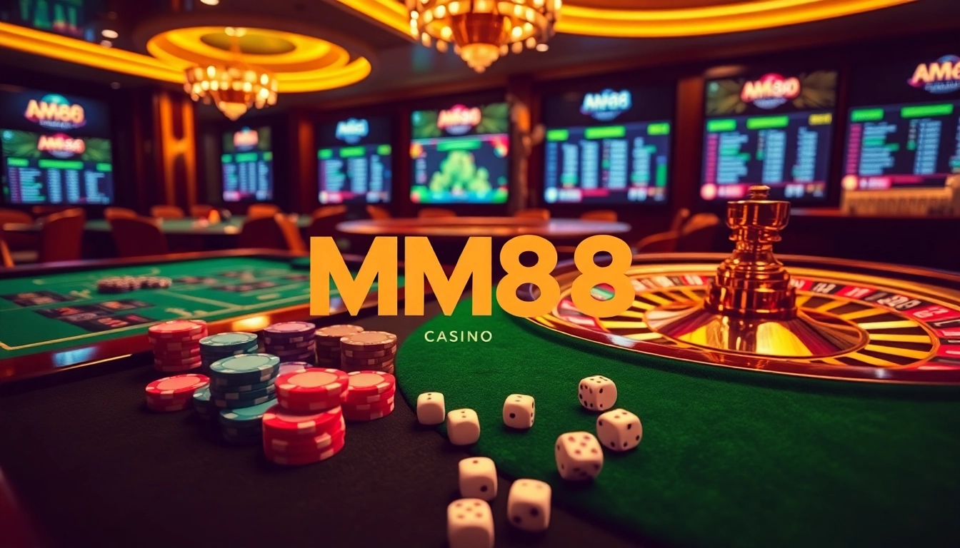 Betting excitement at https://mm88.observer/ with roulette wheel and poker chips on stylish casino table.