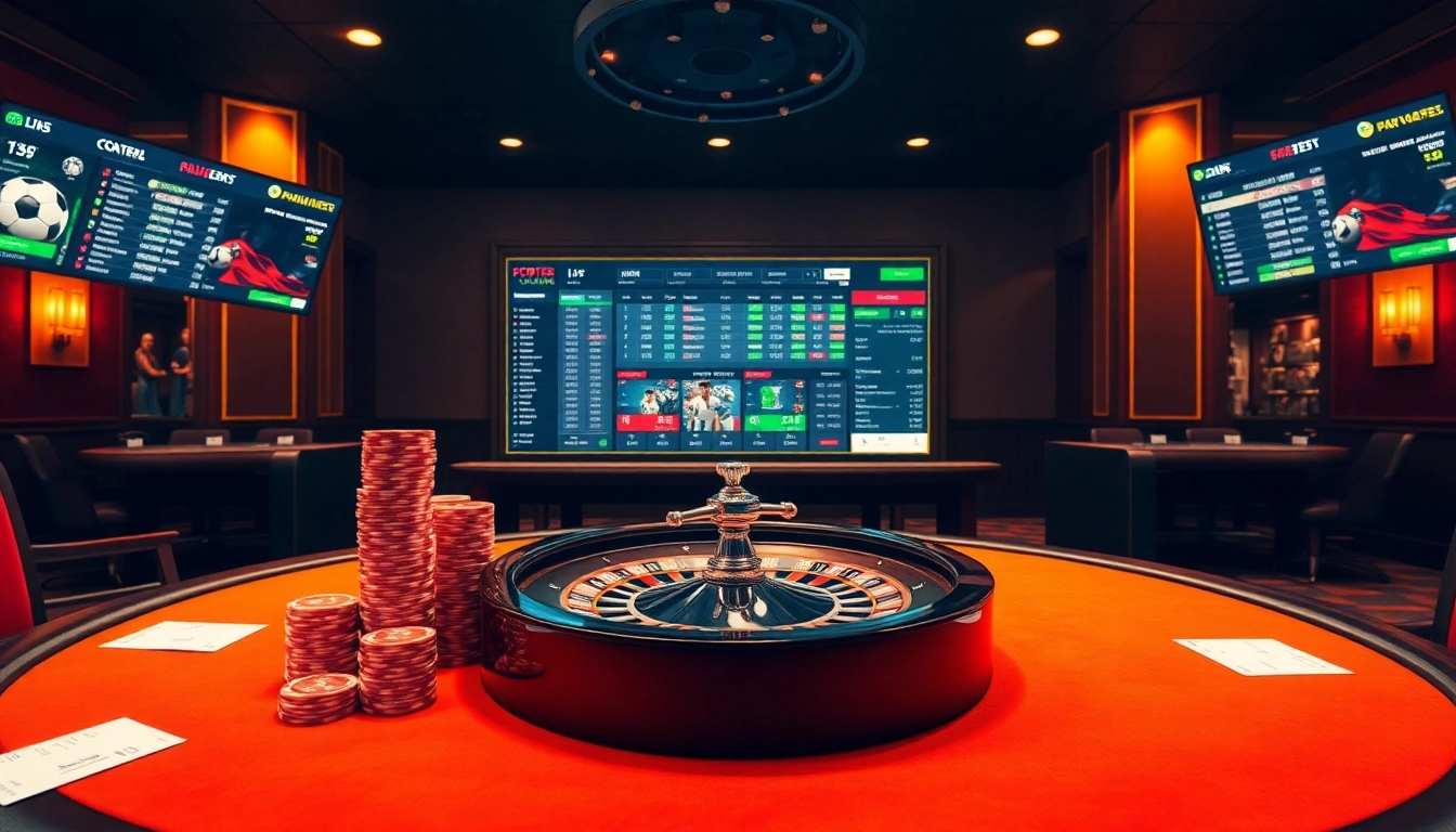 Exciting online betting scene featuring site paris sportif retrait instantané with vibrant screens and poker chips.