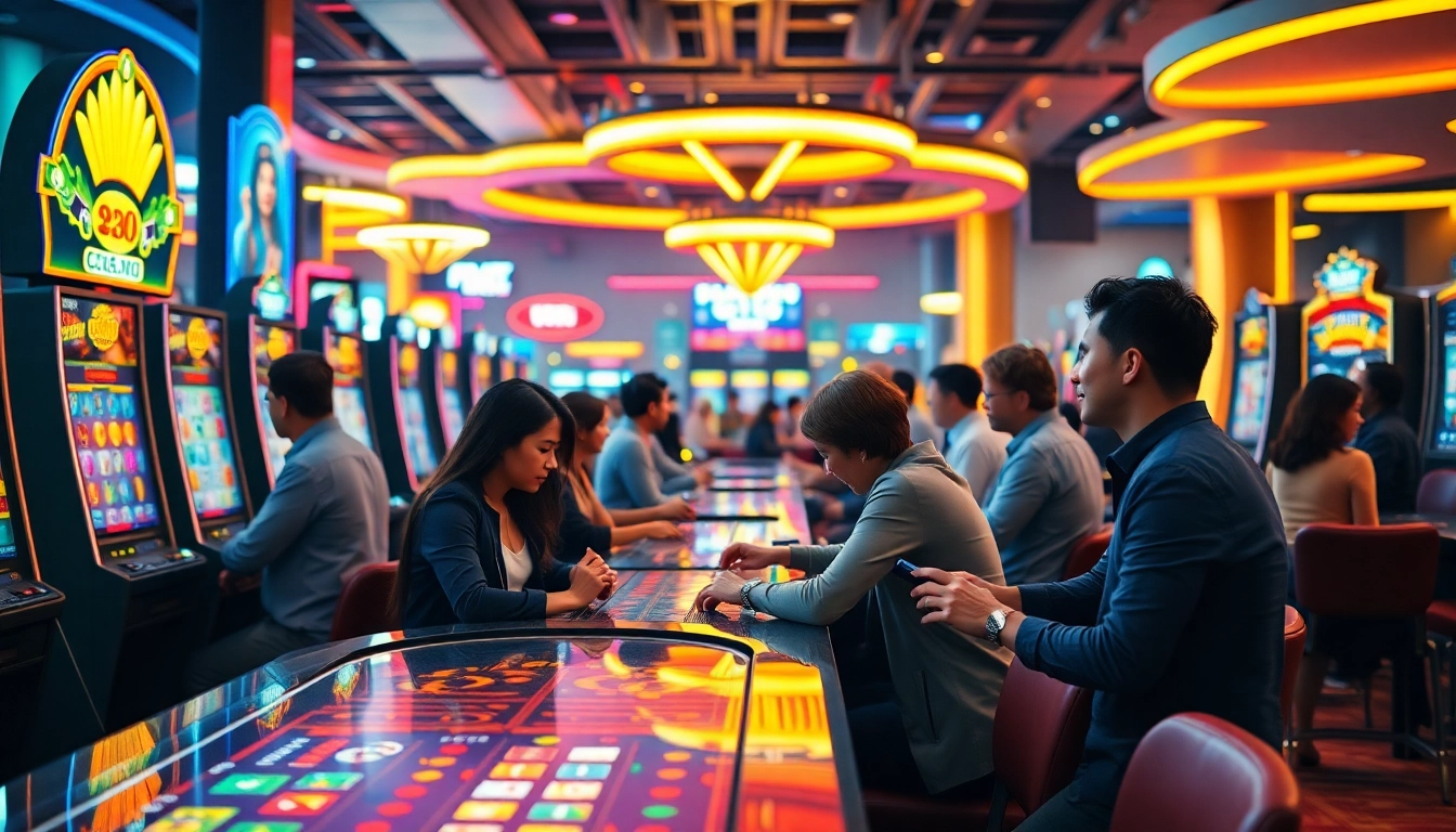 Gagner dans un casino en ligne avec des tables de jeux et une ambiance animée.