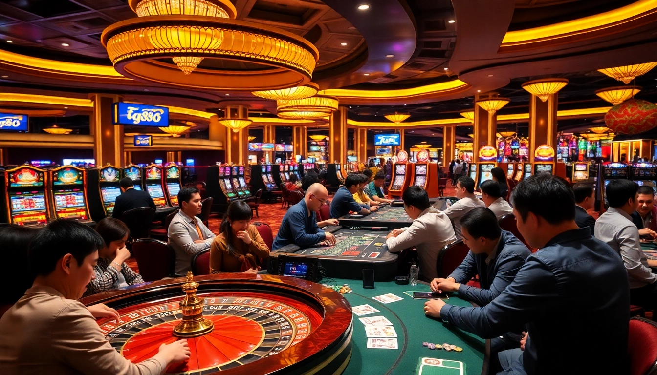 Experience the excitement of tg88 at a luxurious casino with vibrant tables and eager players.