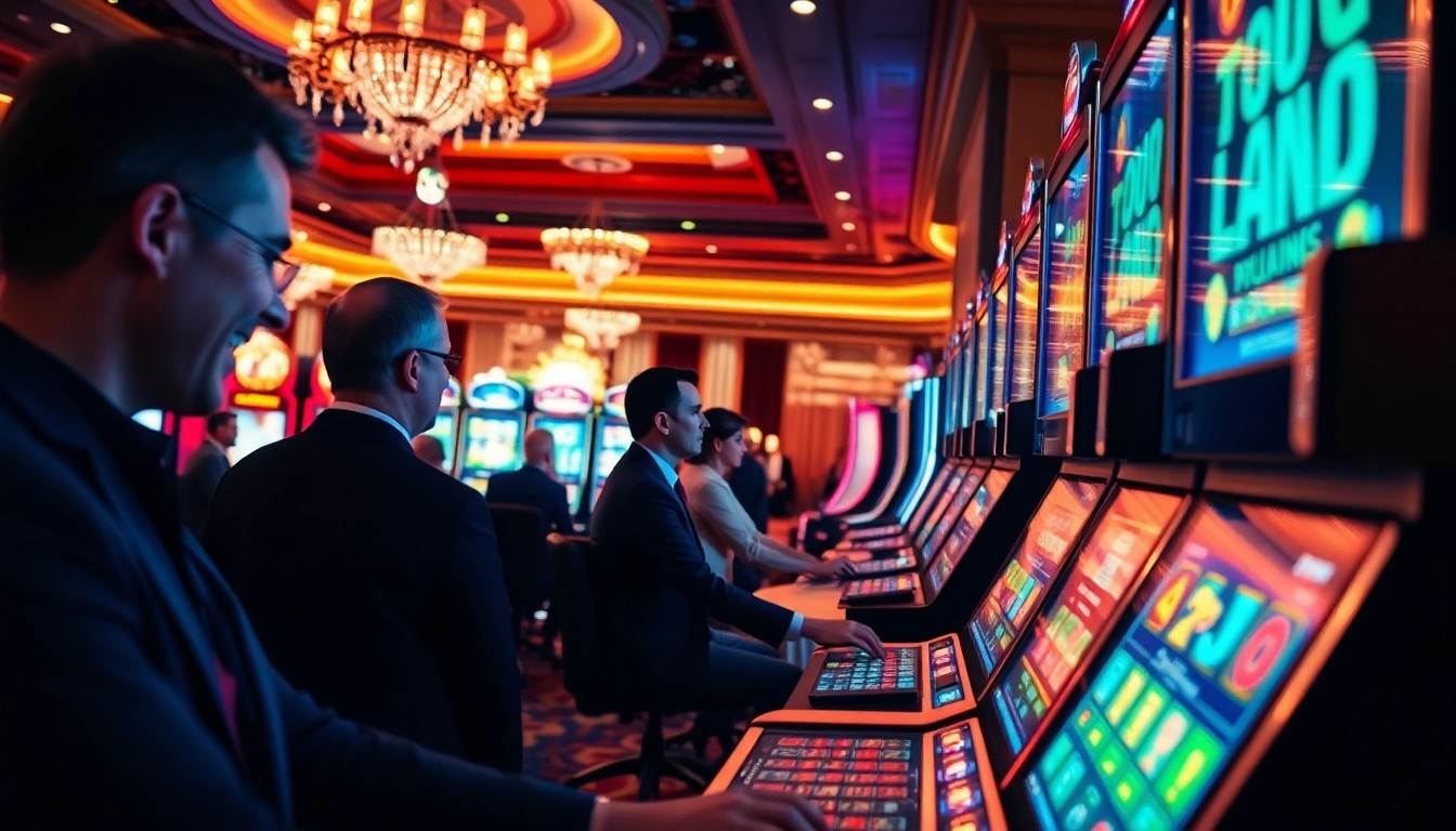 Jouer à des jeux dans un casino en ligne avec excitants machines à sous et ambiance animée.