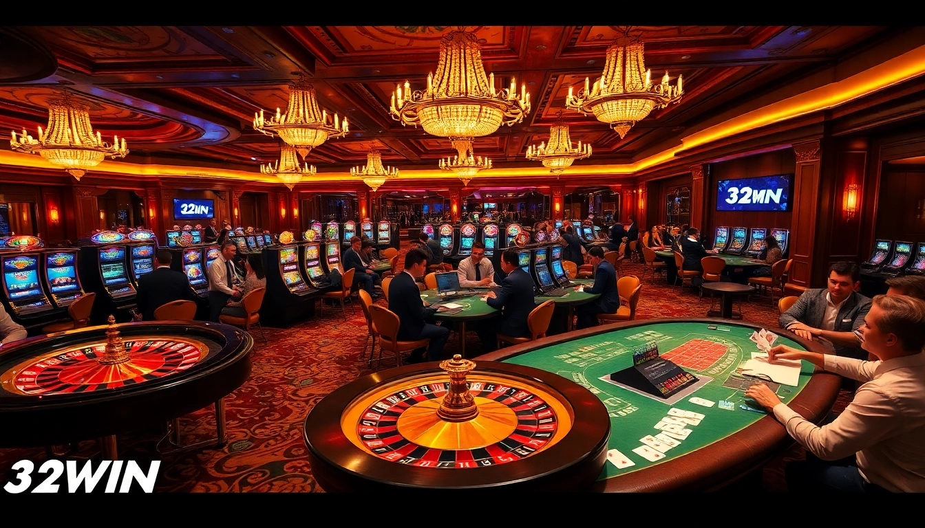 Experience a thrilling moment at 32WIN casino with vibrant roulette and engaged players.