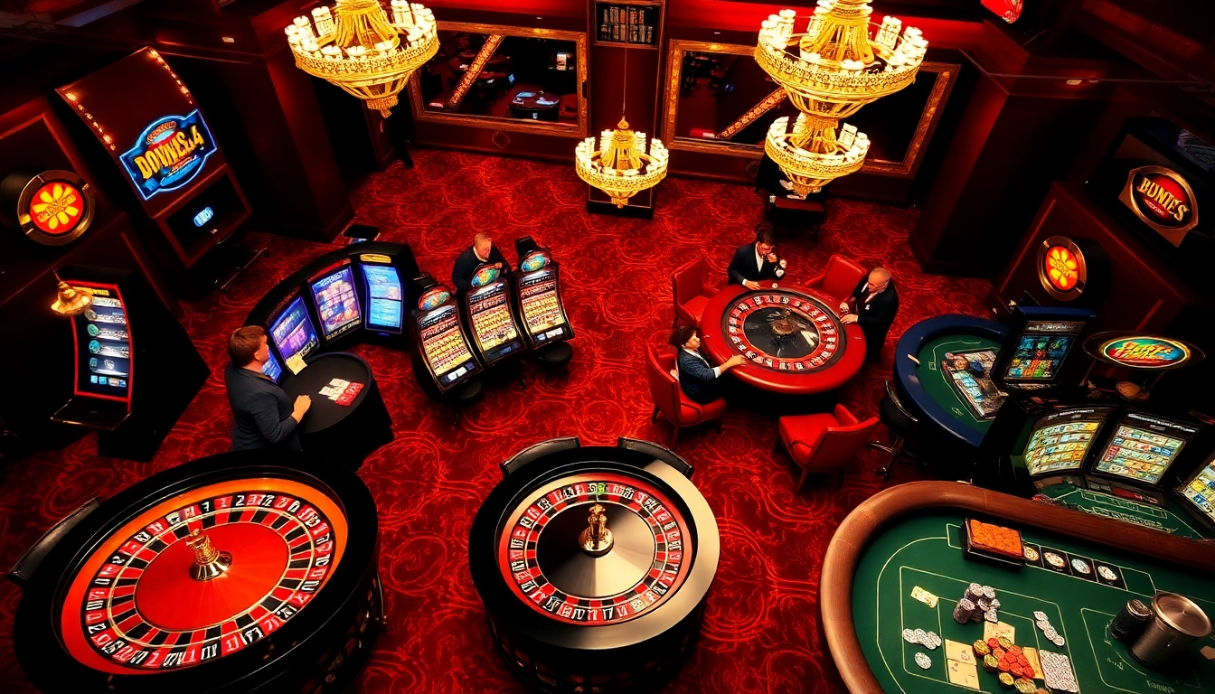 Engaging scene of an online casino featuring vibrant tables and players enjoying casino en ligne bonus sans depot.