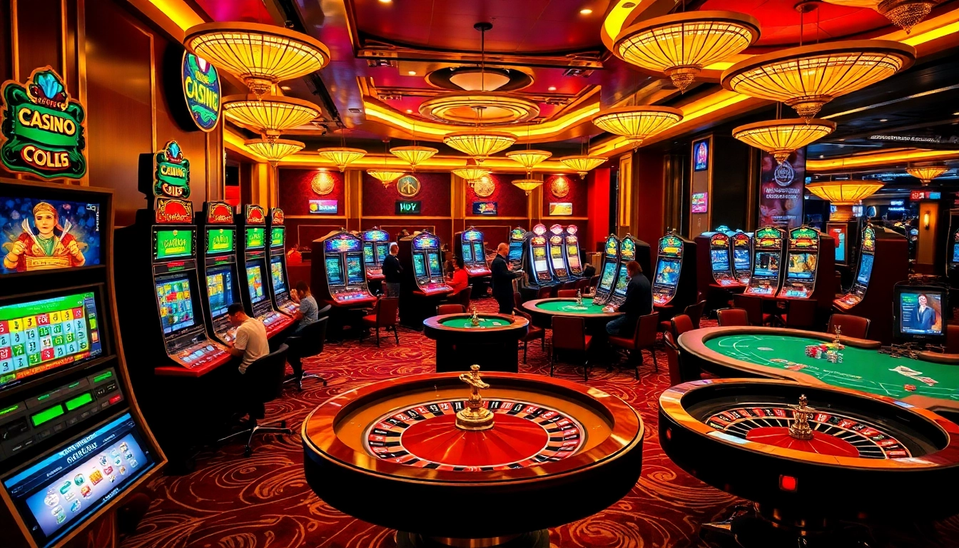 Players enjoying various games at the casino floor of https://68vip.co/ with colorful slot machines and engaging atmosphere.