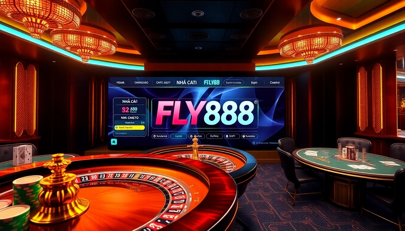 Engaging visual of Nhà Cái FLY88's premium online casino with roulette and poker excitement.
