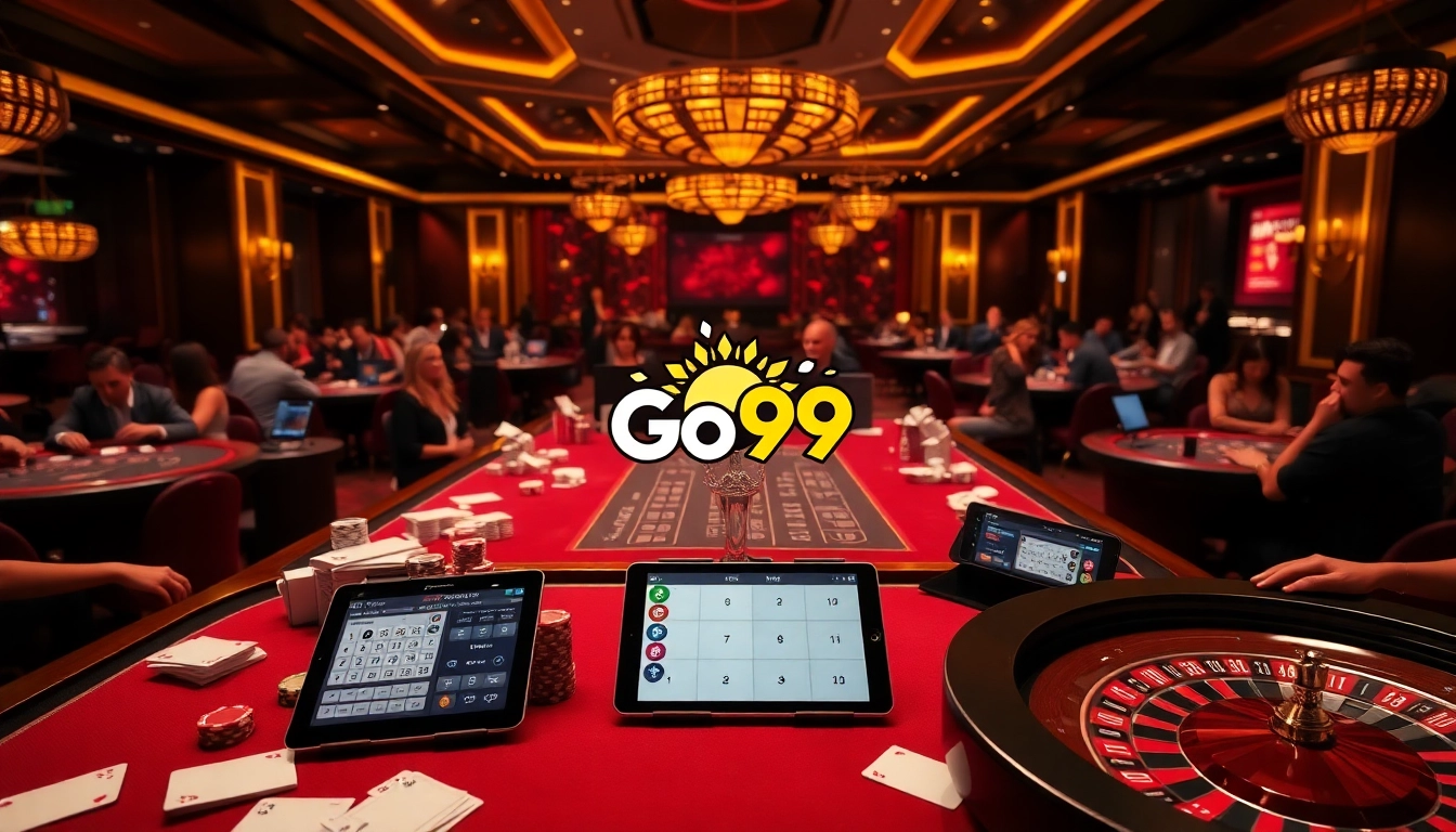 Players enjoying Go99 online gaming experience with vibrant casino atmosphere.